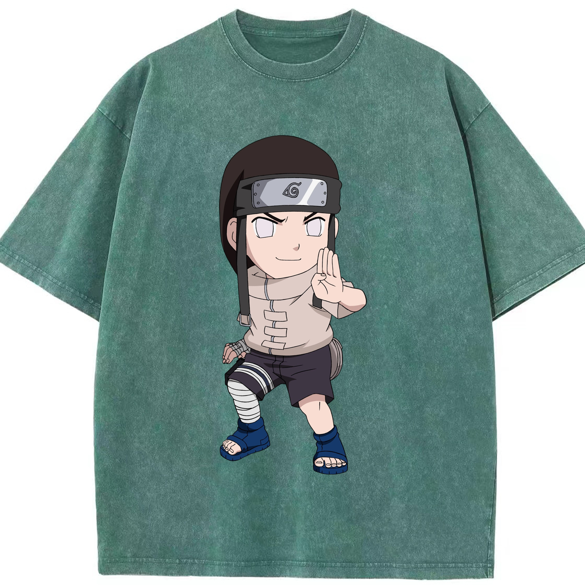 （画像用） NARUTO -ナルト- 日向ネジ Hyūga Neji 綿100% ヴィンテージ風 半袖Tシャツ（フロントプリント）